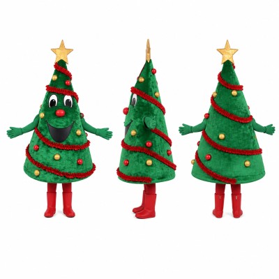 Christmas Tree Mascot Costume in Green with Red Ornaments Adult