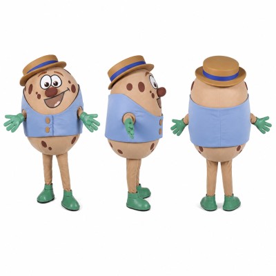 Mail Carrier Mascot Costume in Tan with Blue Cap Adult