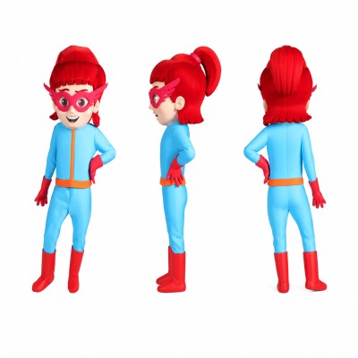 Female Superhero Mascot Costume in Light Blue and Red Adult