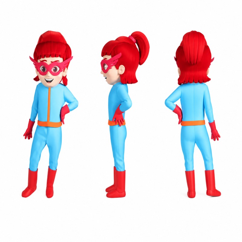 Female Superhero Mascot Costume in Light Blue and Red Adult