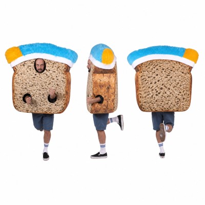 Bread Slice Mascot Costume in Brown with Blue Headband Adult