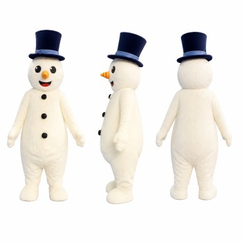Snowman Mascot Costume in White with Black Top Hat Adult