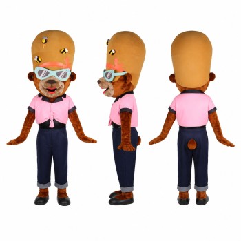 Octopus Mascot Costume in Brown with Pink Scarf Adult