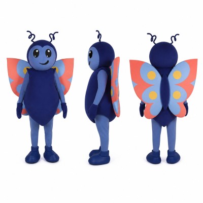 Butterfly Mascot Costume in Navy with Coral Wings Adult