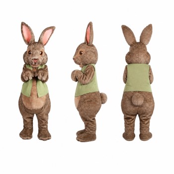 Rabbit Mascot Costume in Brown with Green Vest Adult