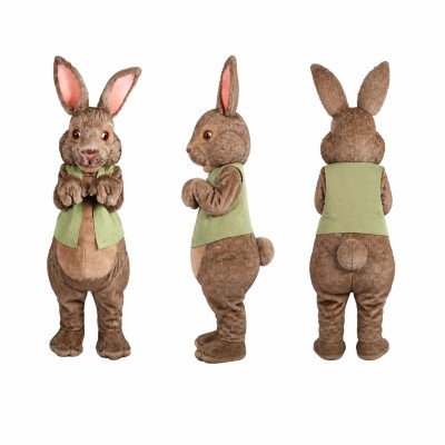 Rabbit Mascot Costume in Brown with Green Vest Adult