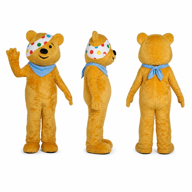 Bear Mascot Costume in Tan with Blue Scarf Adult