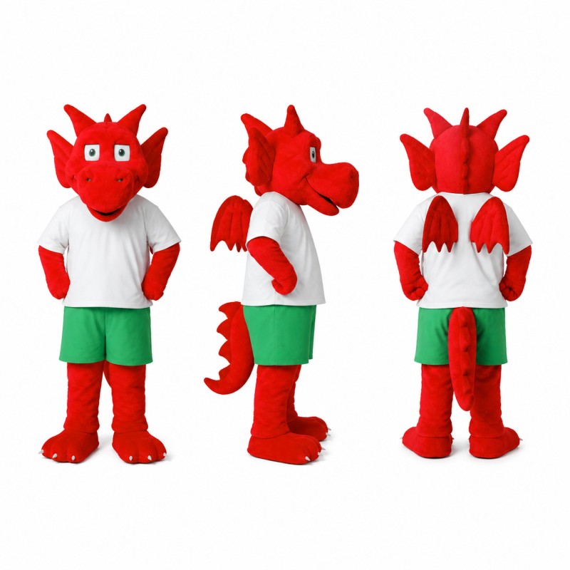 Dragon Mascot Costume in Red with White Shirt Adult