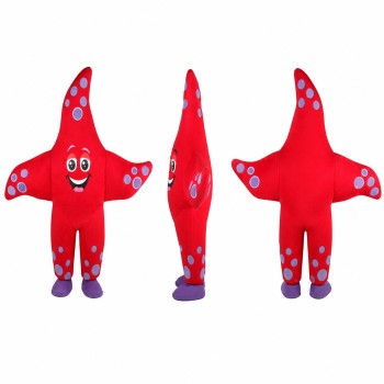 Starfish Mascot Costume in Red with Blue Spots Adult