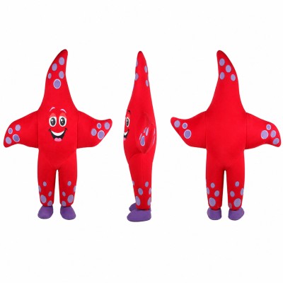 Starfish Mascot Costume in Red with Blue Spots Adult