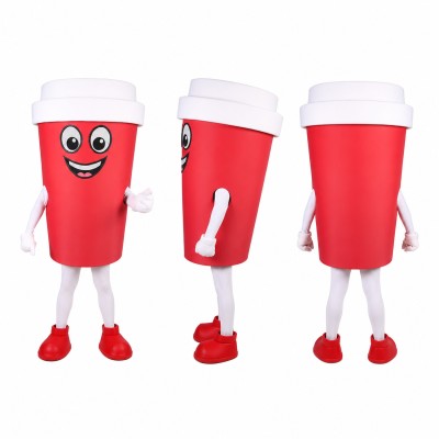 Takeaway Cup Mascot Costume in Red with White Lid Adult