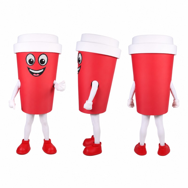 Takeaway Cup Mascot Costume in Red with White Lid Adult