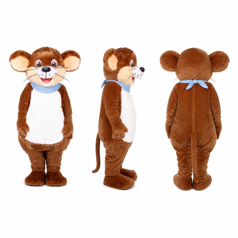 Mouse Mascot Costume in Brown with Cream Belly Adult