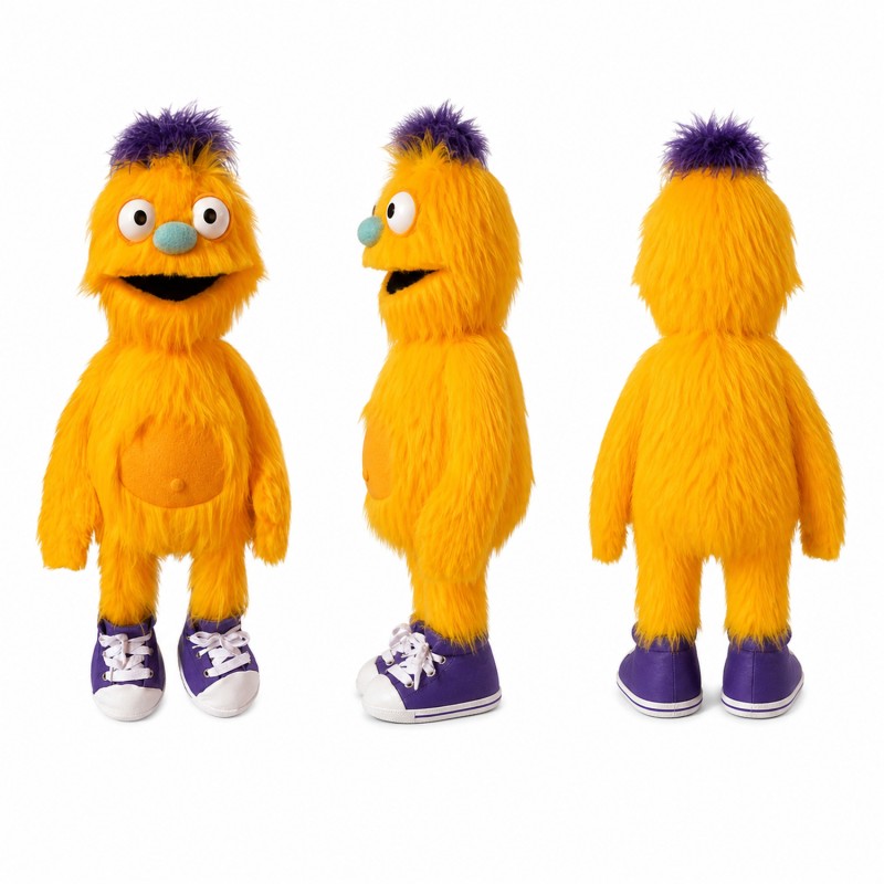 Furry Monster Mascot Costume in Orange with Purple Sneakers Adult