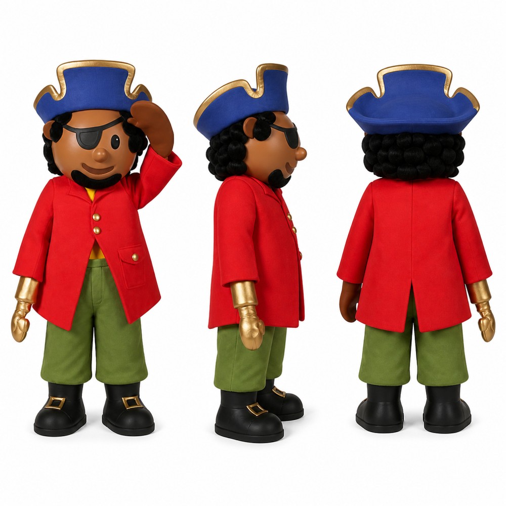 Pirate Boy Mascot Costume in Red Coat with Blue Hat Adult Pirate Boy Mascot Costume in Red Coat with Blue Hat Adult