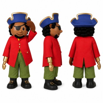 Pirate Boy Mascot Costume in Red Coat with Blue Hat Adult