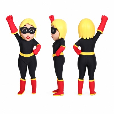 Female Superhero Mascot Costume in Black and Yellow Adult
