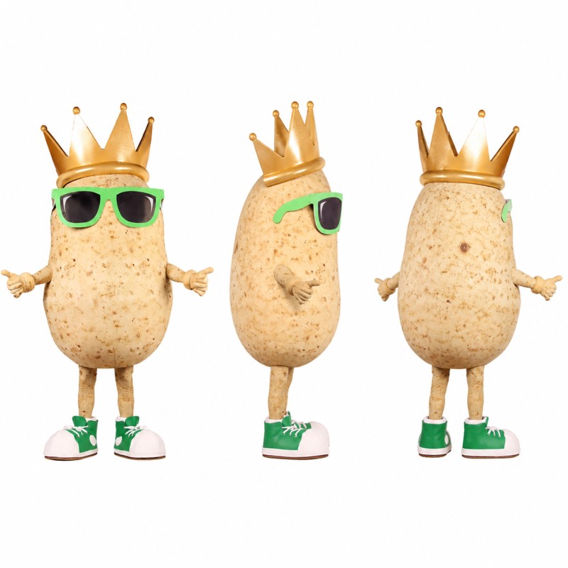 Potato Mascot Costume with Gold Crown and Green Sunglasses Adult