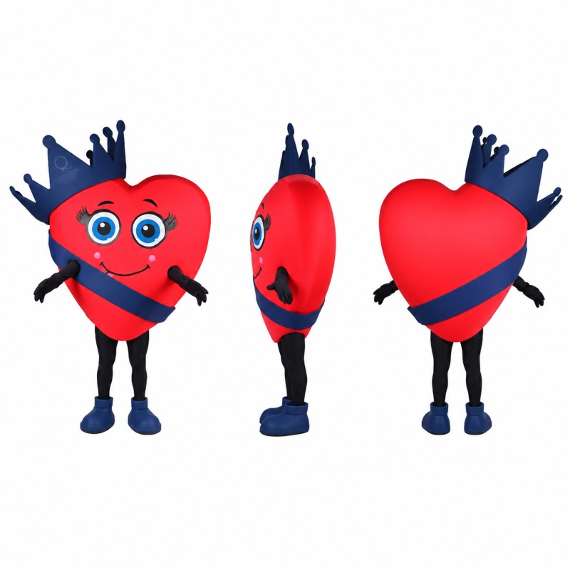 Heart Mascot Costume in Red with Navy Crown Adult