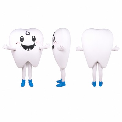 Tooth Mascot Costume in White with Blue Shoes Adult