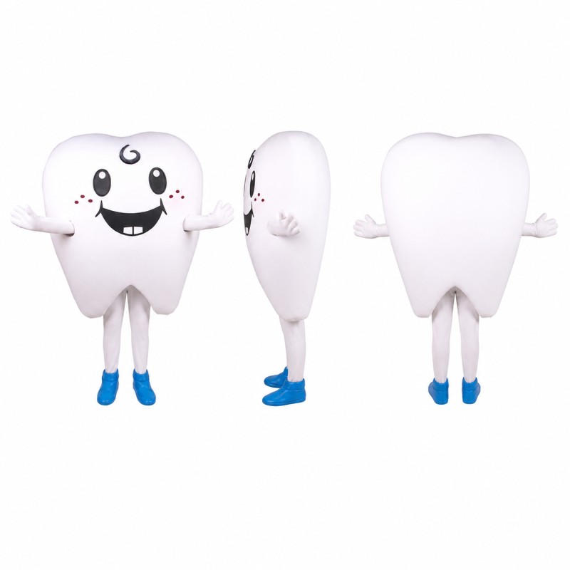 Tooth Mascot Costume in White with Blue Shoes Adult