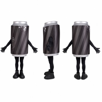 Soda Can Mascot Costume in Black with Silver Top Adult