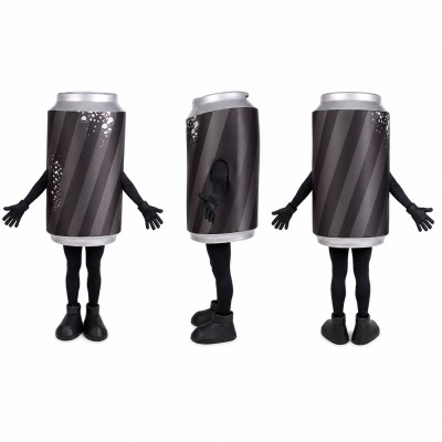 Soda Can Mascot Costume in Black with Silver Top Adult