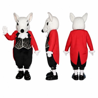 Vampire Mouse Mascot Costume in White with Red Coat Adult