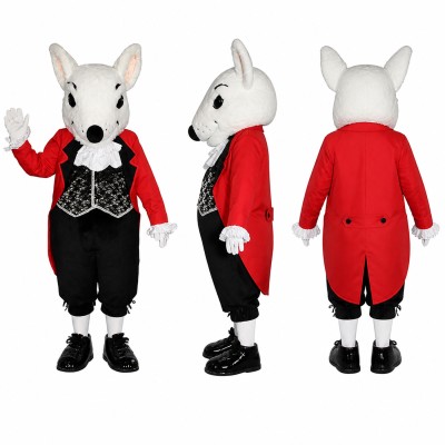 Vampire Mouse Mascot Costume in White with Red Coat Adult