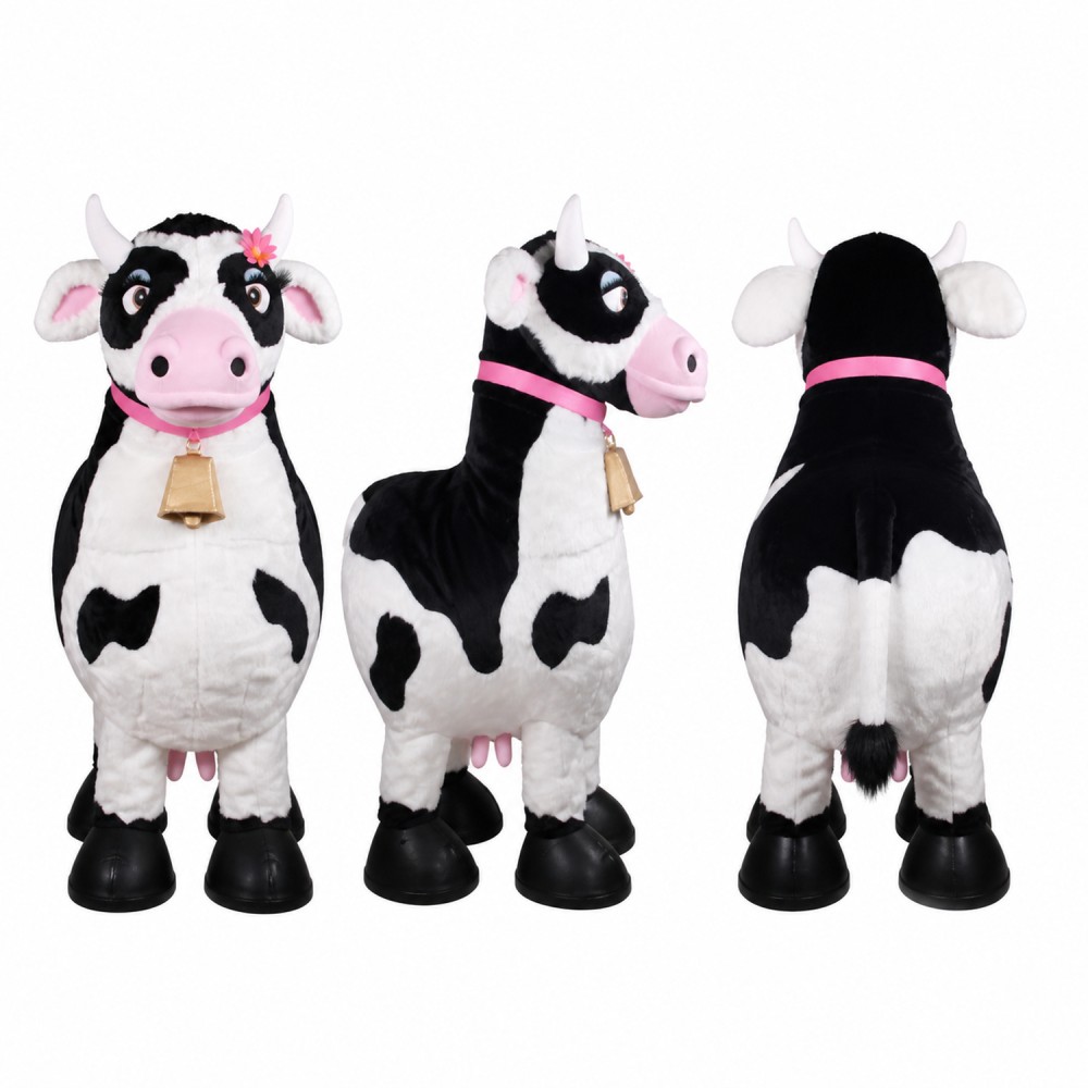 Cow Mascot Costume in Black and White with Pink Bow Adult