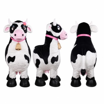 Cow Mascot Costume in Black and White with Pink Bow Adult