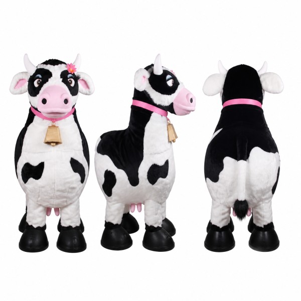 Cow Mascot Costume in Black and White with Pink Bow Adult