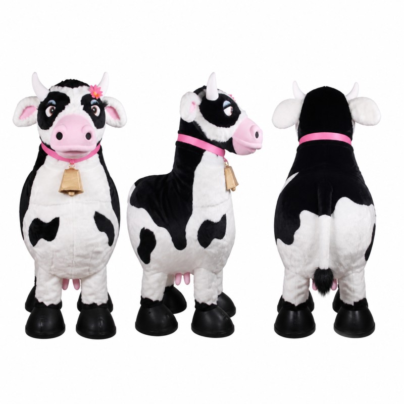 Cow Mascot Costume in Black and White with Pink Bow Adult