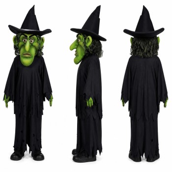Witch Mascot Costume in Green with Black Robe Adult