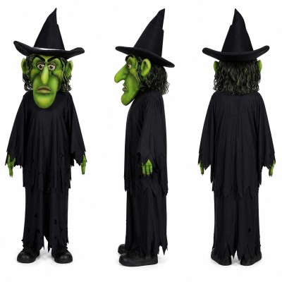 Witch Mascot Costume in Green with Black Robe Adult