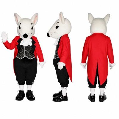 Vampire Mouse Mascot Costume in White with Red Coat Adult