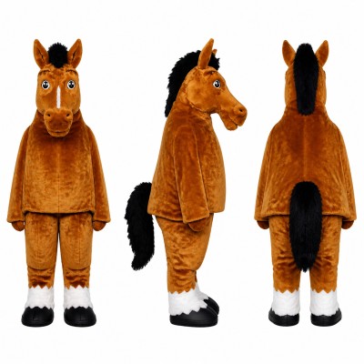 Horse Mascot Costume in Brown with Black Mane Adult
