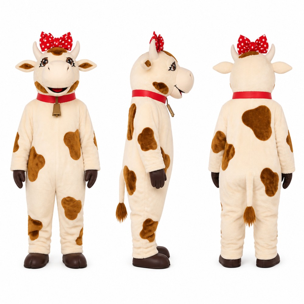 Female Cow Mascot Costume in Cream with Brown Spots Adult Female Cow Mascot Costume in Cream with Brown Spots Adult