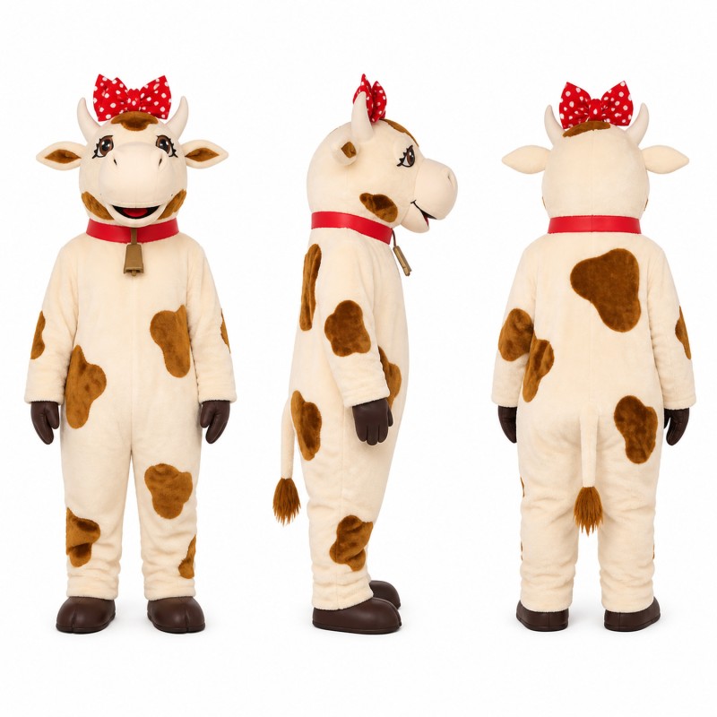 Female Cow Mascot Costume in Cream with Brown Spots Adult