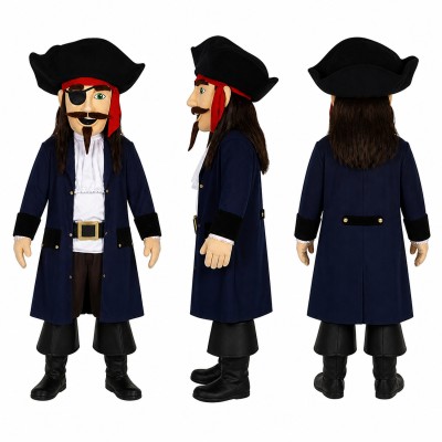 Pirate Mascot Costume in Black with Navy Coat Adult