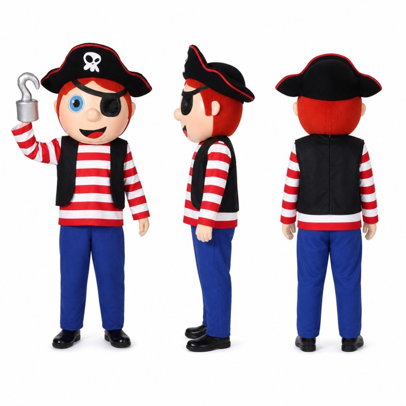 Pirate Boy Mascot Costume with Red Striped Shirt Adult