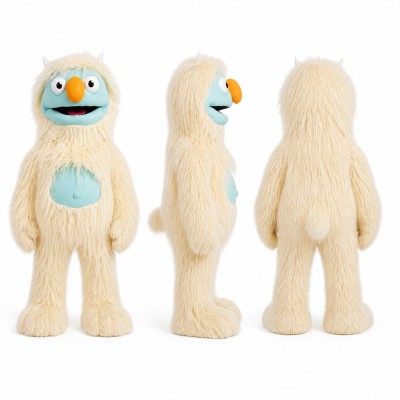 Furry Monster Mascot Costume in White with Light Blue Belly Adult