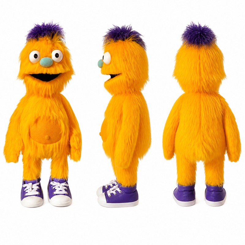 Furry Monster Mascot Costume in Orange with Purple Sneakers Adult