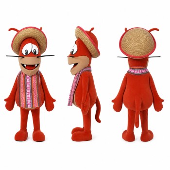 Farmer Mascot Costume in Red Poncho with Straw Hat Adult