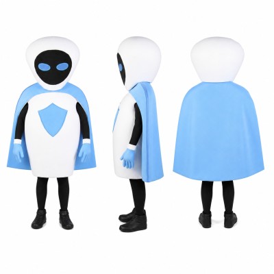 Robot Mascot Costume in White with Blue Shield Detail Adult