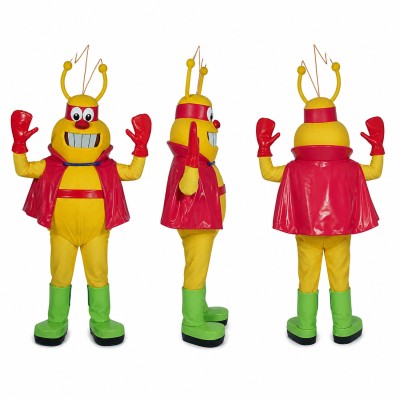 Lobster Mascot Costume in Red and Yellow with Green Boots Adult