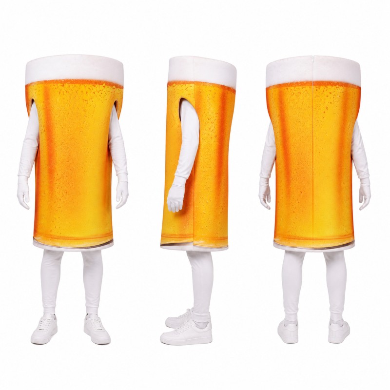 Beer Glass Mascot Costume in Golden Yellow with White Foam Adult