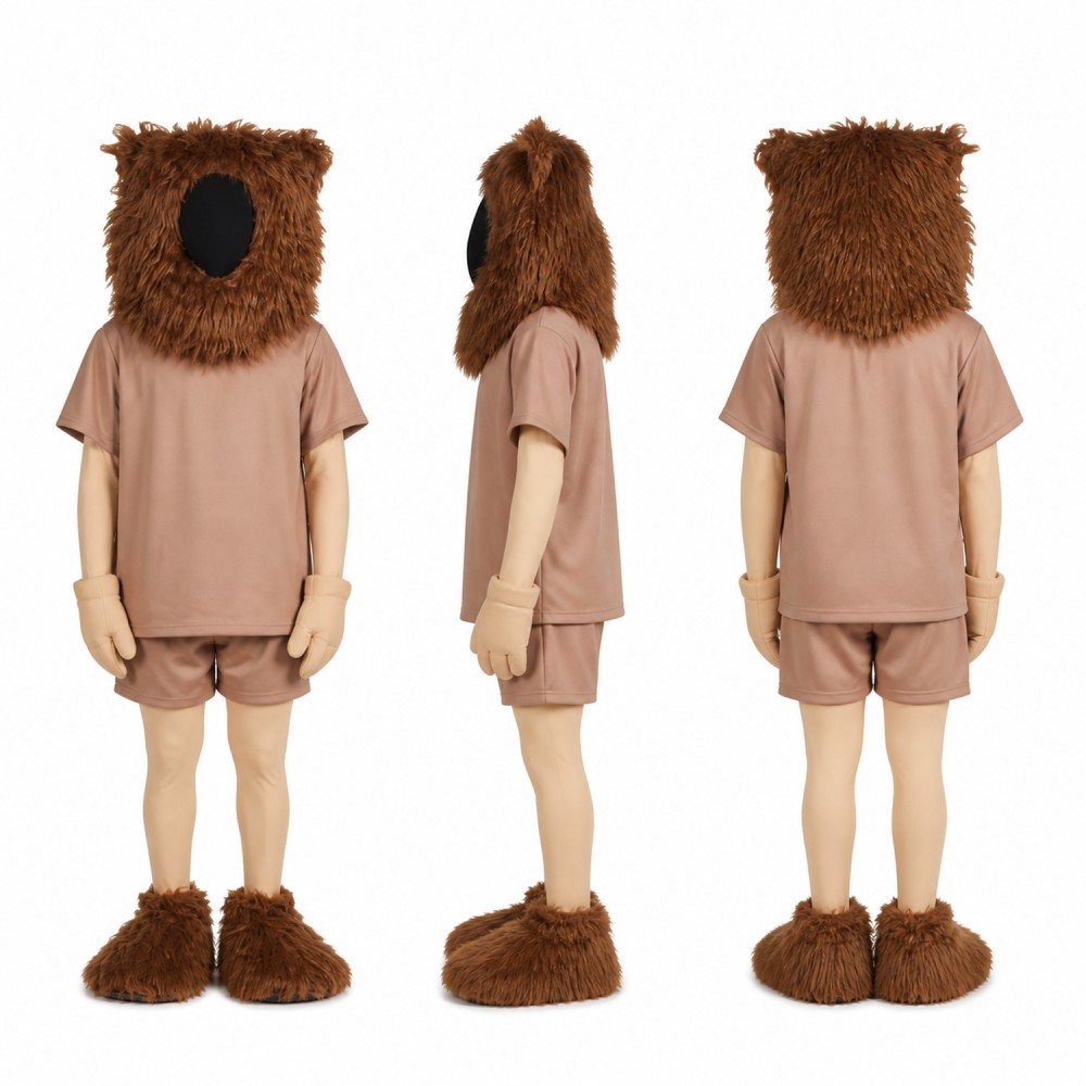 Hairy Character Mascot Costume in Brown with Beige Shirt Adult