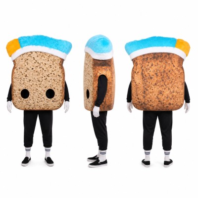 Bread Slice Mascot Costume in Brown with Blue Headband Adult