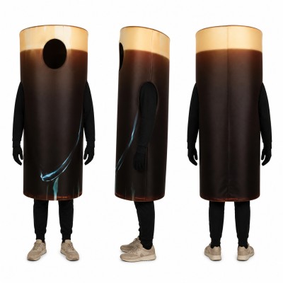 Cylindrical Product Mascot Costume in Black with Gold Top Adult